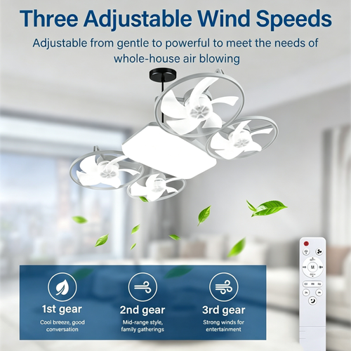 3-Speed E27 Drone Model Fan Light with Remote
