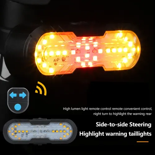 Wireless Remote Control Turn Signal Tail Light Type-C Rechargeable Warning Taillight with Horn