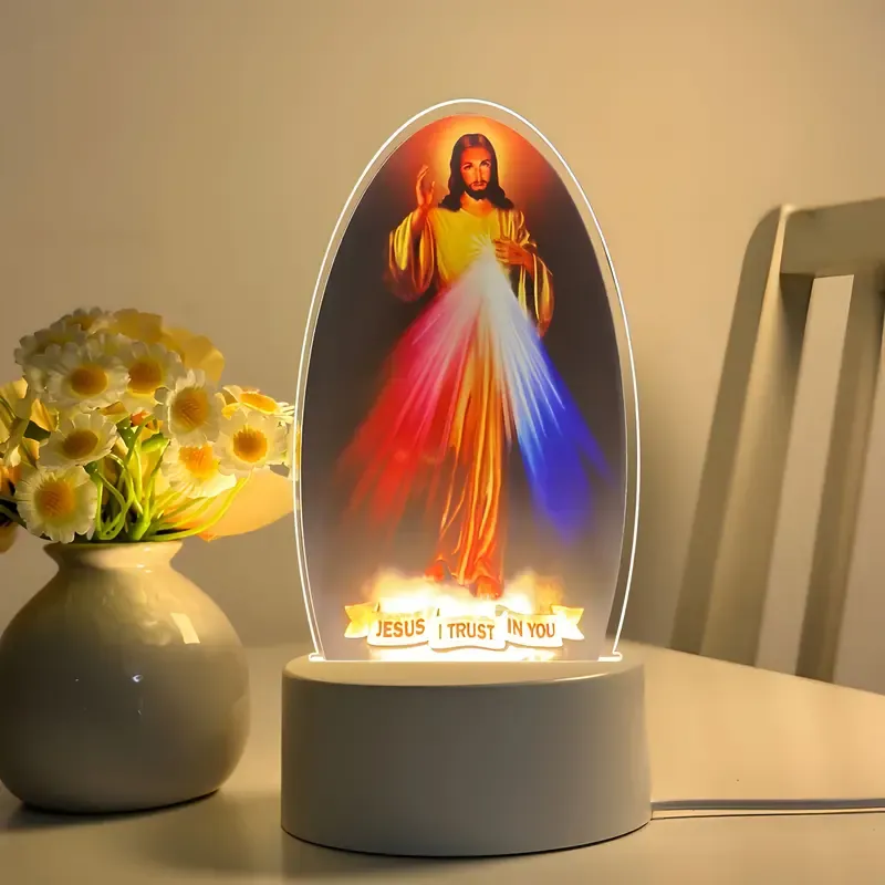 Jesus Night Light, Carved Jesus Figure, I Believe You Night Light, Church Memorial Religious Home Decor, Energy Saving LED Desk Lamp