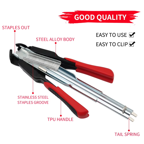 C-Type Hog Ring Pliers Kit Auto Feed Fence Fastener Tool for Animal Pet Cages Fencing, Upholstery, Car Cushions, Meat and Sausage Casings