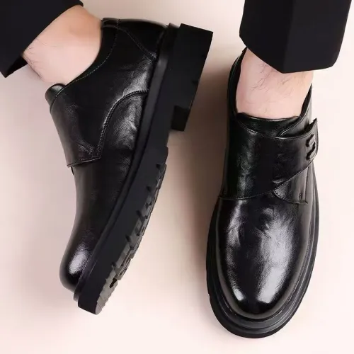Luxurious Casual Men's Leather Shoes Slip-On Magic Tape Business Formal Footwear High-End Fashion Adult Rubber Outsole