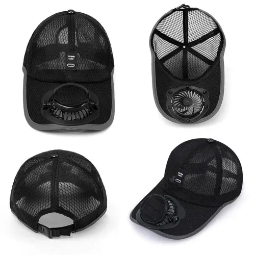 Breathable Sunhat with Solar Fan Sun Block Baseball Hat with Solar Fan USB Charging Fan Outdoor Sunhats Sunscreen Sunshade Hats