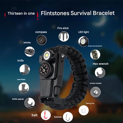 Umbrella rope bracelet, outdoor life-saving supplies, multifunctional small knife, broken window bracelet, LED light, outdoor survival SOS bracelet
