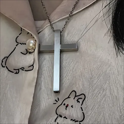 Stainless Steel Cross Toothpick Pendant Necklace Retractable Adjustable Length Push-pull Fruit Pick Exquisite Tooth Cleaning