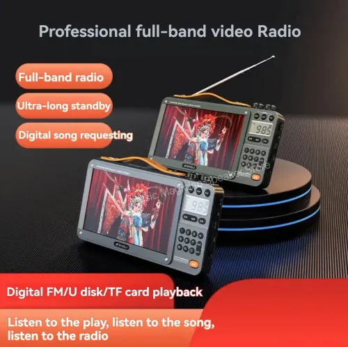 Portable Radio Big 7inch LED Display Radio Wireless Bluetooth Speaker Dual TF Card Slot MP4 Music Player Video E-books