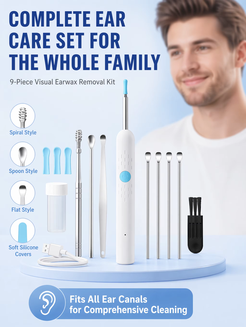 Wireless Visual Ear Cleaner 8MP HD Camera, WiFi Ear Pick Otoscope, 360° Ear Wax Removal Tool , for iPhone Android