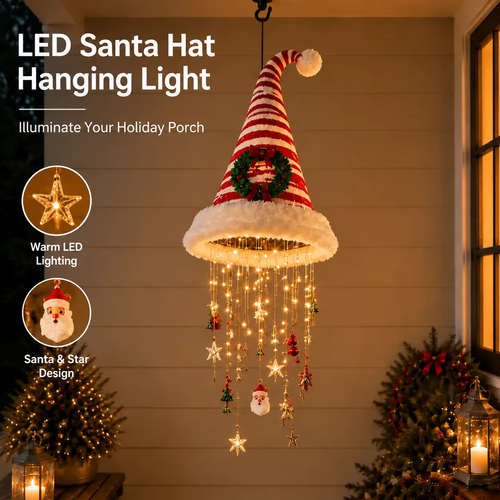 Hanging Santa Hat LED Tree Lights | Cascading Holiday Glow