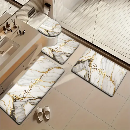 Modern Marble 3-in-1 Bathroom Mat Set Strong Water Absorption Anti slip Bathroom Carpet Bathroom Home Decoration