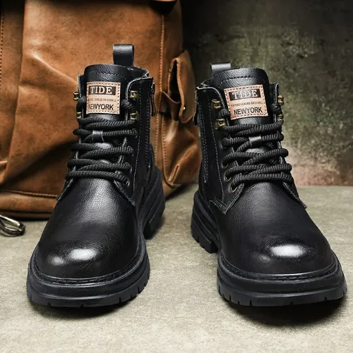 Men's shoes 2026 new trendy autumn and winter high top leather shoes American retro