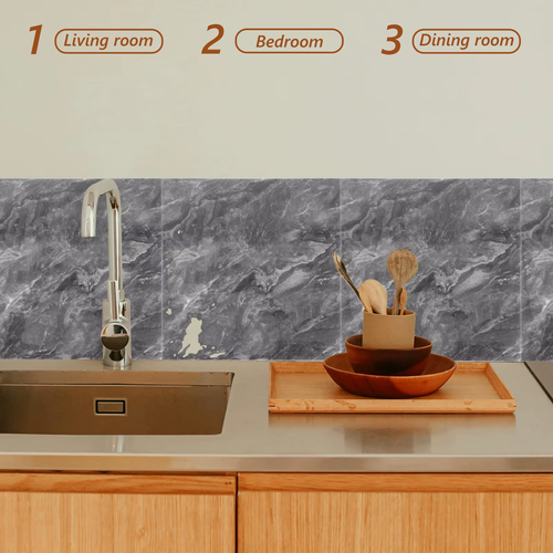 10Pcs 30×30cm Peel and Stick Marble Tiles Grey Realistic Texture Waterproof Scratch Resistant Kitchen Bathroom Living Room Wall Covering