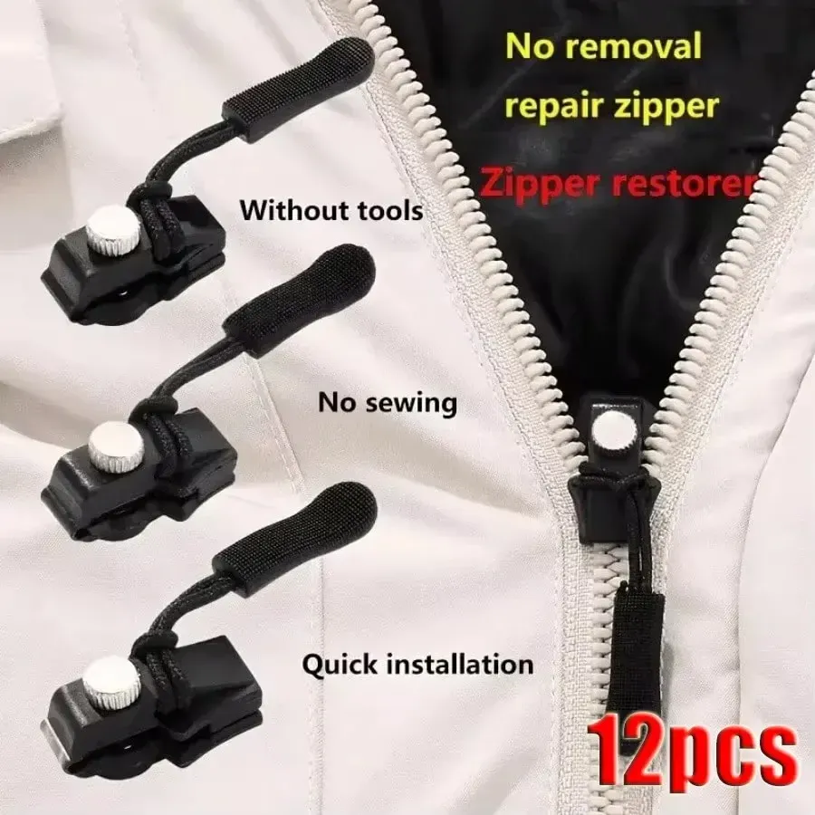 60Pcs Universal Zipper Repair Kit Quick Instant Detachable Zipper Head Replacement Zipper Slider Pull for 3 Different Size