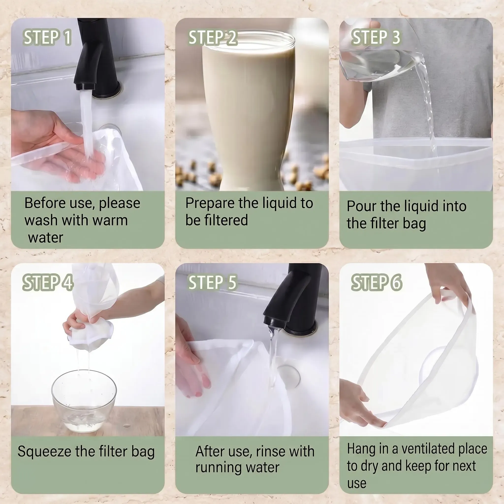 6PCS Bowl-Shaped Nylon Nut Milk Bag, Reusable Strainer Bags for Kunun Aya, Zobo, Juice, Yogurt, Cheesecloth Alternative