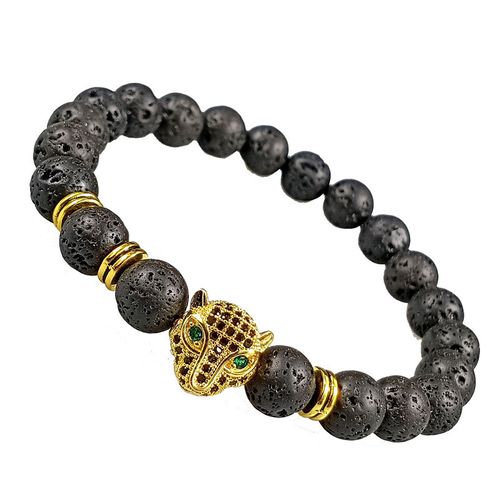 2PCS Punk-style shiny leopard head bracelet with cubic zirconia