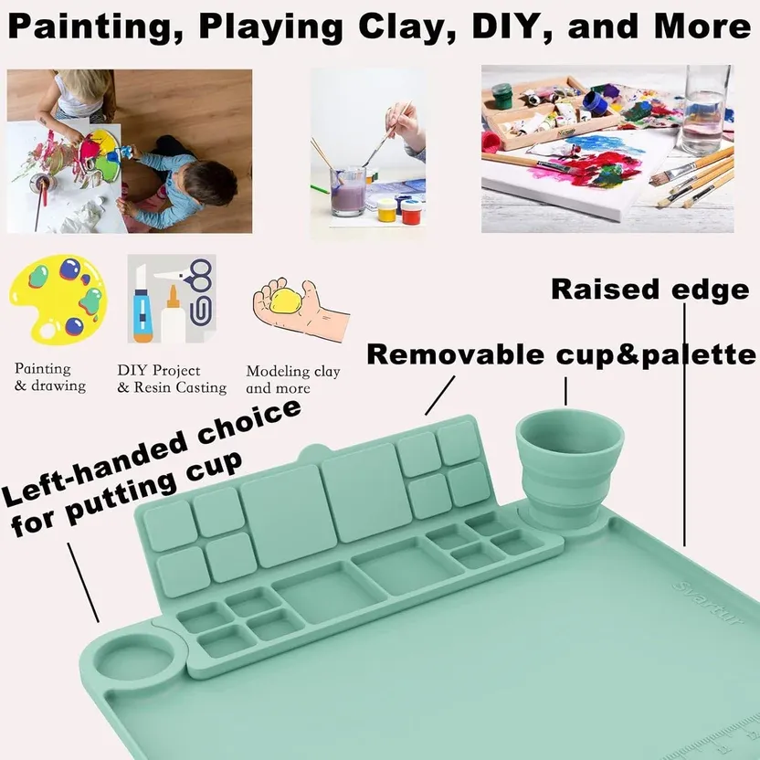 Paintbrush and Gouache Washer With Silicone Painting Mat