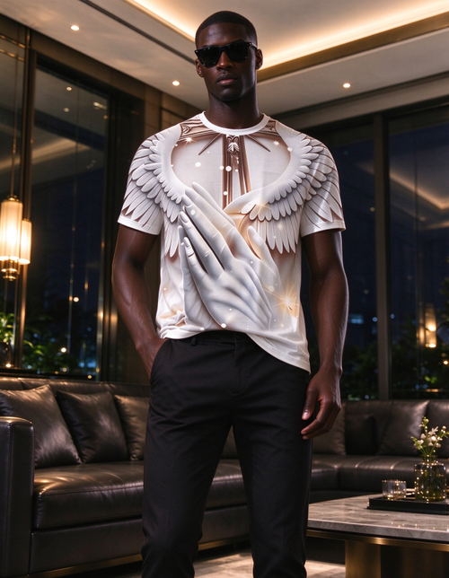Christian Angel Wings Praying Hands 3D Print T-Shirt, Religious Faith Casual Oversized Tee