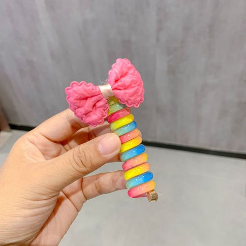 Cute Heart Shape Elastic Rubber Bands for Women Girls Telephone Wire Hair Ties Loop Spiral Spool Ponytail Accessories