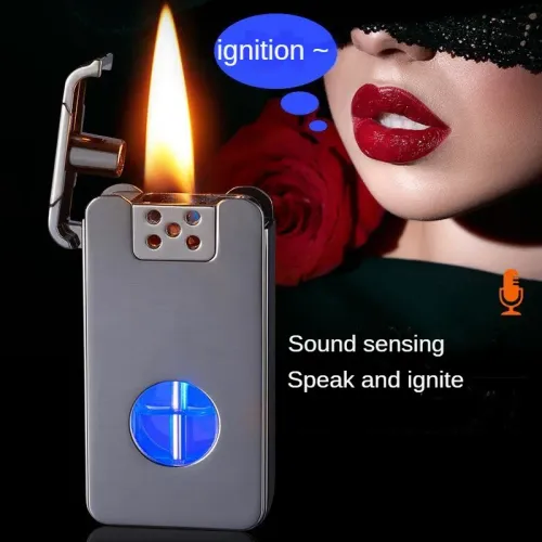 Creative Intelligent Voice-controlled Ignition LED Windproof Kerosen Lighter Blue Light Transparent Fuel Tank Large Capacity