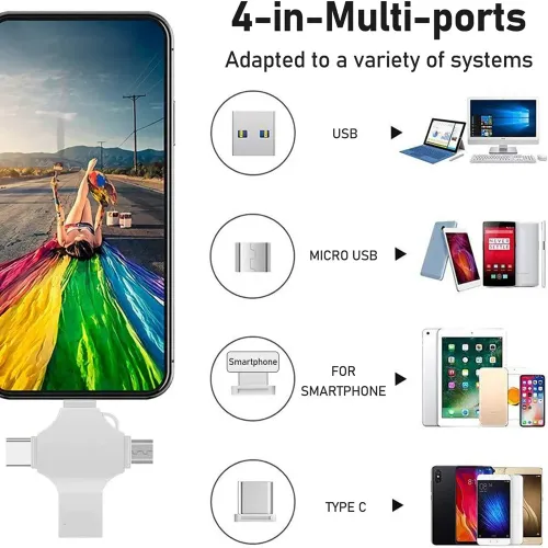 for iPhone iso 4in1 USB 3.0 Flash Drive 512GB 256GB 128GB 64GB 32GB Metal Pendrive iPad Android OTG Mirco USB Memory stick