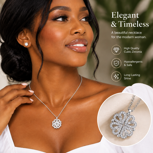 1pc Heart Shaped Four Leaf Clover Pendant Necklace Jewelry Zircon Women Love Clavicle Chain Gifts Openable ChokerJewelry