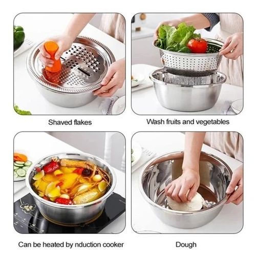 Slice, Grate & Julienne in Minutes! Multi-Function Stainless Steel Vegetable Prep Bowl for Easy Cooking
