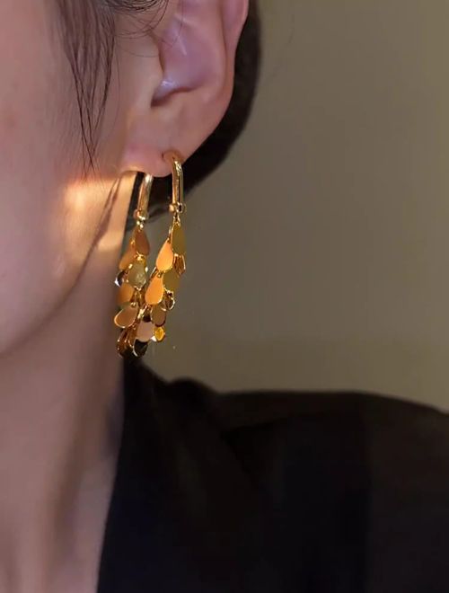 Gold tassel sparkling earrings, super fairy temperament (A pair)