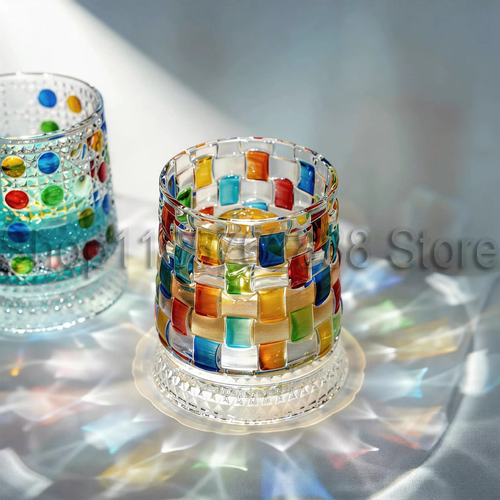 2pcs New Colorful Painting Rotating Whiskey Glass Creative Crystal Beer Cup Str Relief Liquor Cup With Base Straight Drink Wine Glass