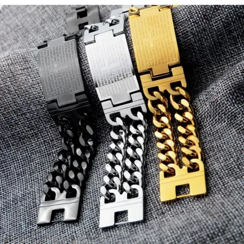 24MM Width 316L Stainless Steel Cuban Chain Cross Bracelet For Men Jewelry Male Hand Chain Wrap Bracelets Punk Accessory
