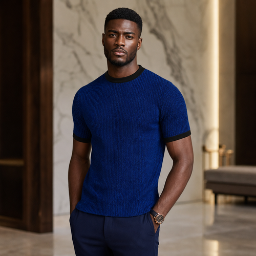 Blue mesh crew-neck T-shirt
