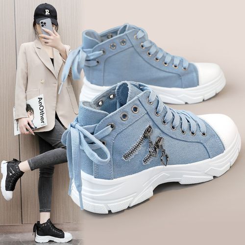 New canvas high top women's shoes, thick soled height increasing casual shoes, Martin boots