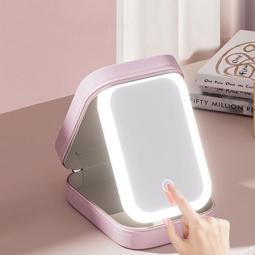 Three-color LED light mirror makeup box, travel cosmetic and jewelry box, a perfect birthday wedding bridesmaid women's gift for her.