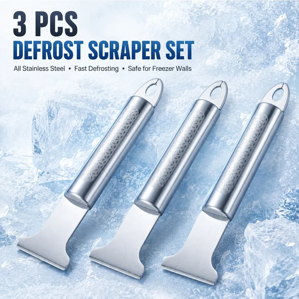 3PCS Stainless Steel Freezer Deicers Refrigerator Deicers Ice Scraper Defrost Cleaning Shovel Household Cleaning Gadget Removal Scoop