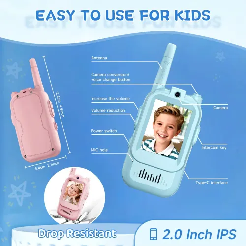 2PCS Kids Video Walkie Talkies USB Charging Indoor and Outdoor High Definition Intercom Children's Toys Birthday Gifts Ages 3-12