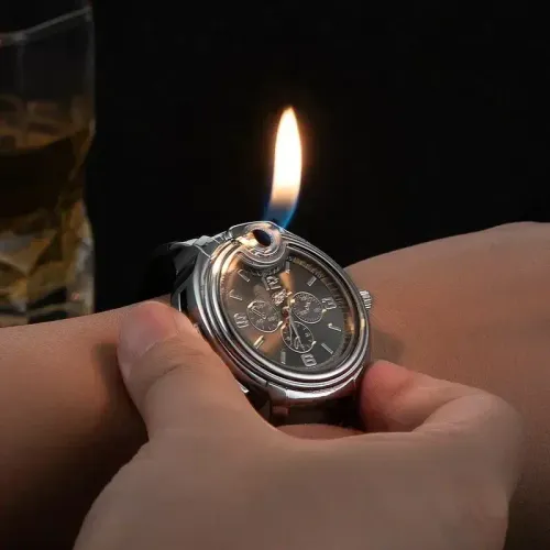 Creative Watch Lighter Men's Sports Metal Dial Open Flame Two-in-1 Cigarette Lighters & Smoking Accessories Ignifier Cigar