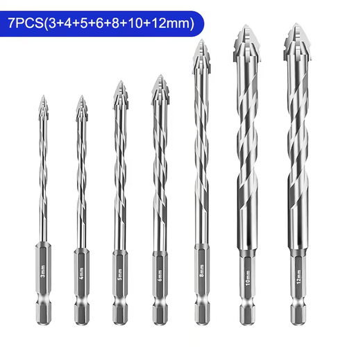 Tungsten Steel Serrated Drill Bit Set for Ceramic Plastic Tile Glass Concrete Durable Cutting Tools for Home Improvement