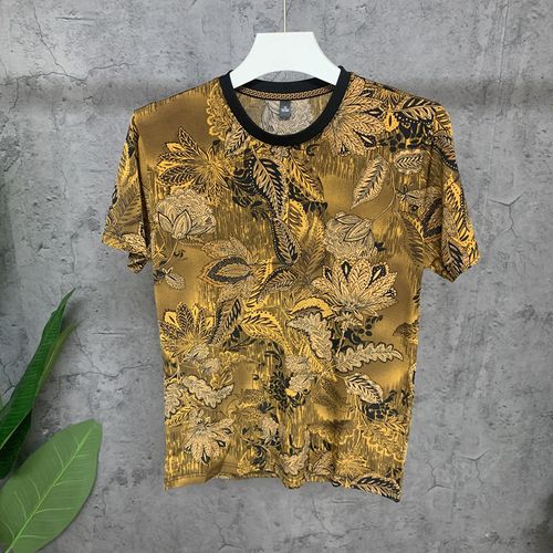 Metallic-thread leaf-print shirt
