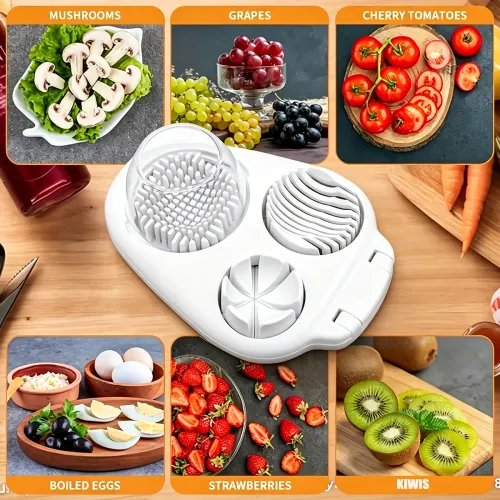 3 in 1 Stainless Steel Egg Slicer with 3 Slice Modes for Boiled Eggs Fruit Vegetable Kitchen Cutting Tool