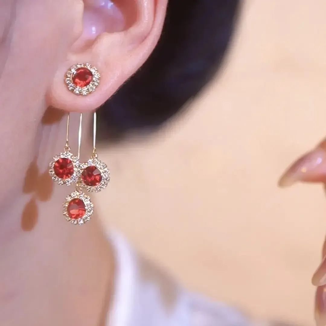 Elegant Blue Tassel Earrings Women's Fashion High-End Drop Earrings Geometric Shape Copper Material Luxury Feel Trendy Jewelry