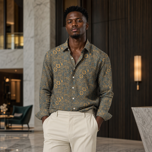 Light green printed satin shirt