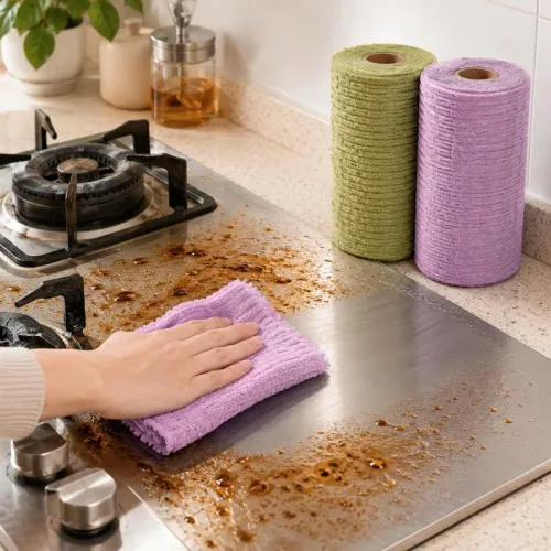 Disposable Tear Away Cleaning Cloth Bamboo Scouring Pad Kitchen Towel Roll Thick Coral Fleece Dishcloth Absorbent Home Wash Rags