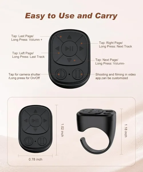 Tiktok Scrolling Ring Tiktok Remote Control Is Suitable for Iphone, iPad Bluetooth Page Turning Ring Roller, Both Camera Shutter, Short Video and Music Remote Control Function, Compatible with Ios and Android Phones