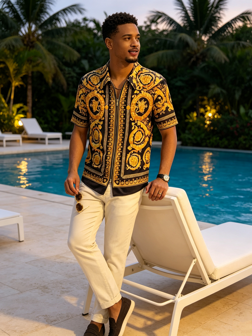 Black gold court printed noble business shirt T-shirt