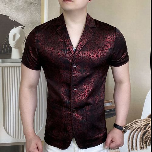 Casual shirt with red cloud pattern