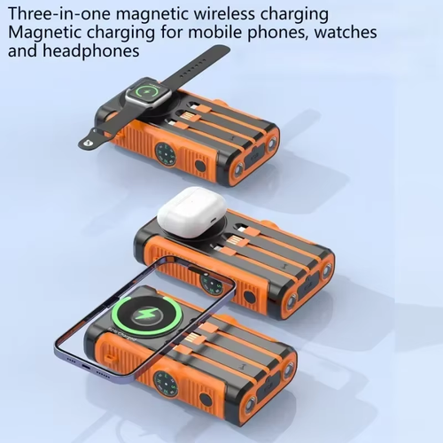 2026 NEW Solar Power Bank 20000mAh 22.5W Magnetic Wireless Powerbank Hand Crank with Cable Portable Charger for Outdoor Camping