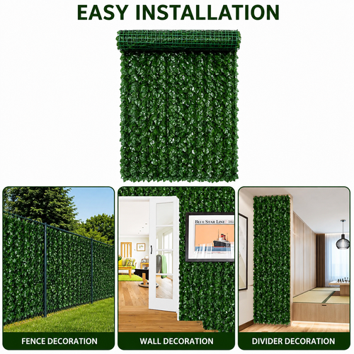 Artificial Ivy Hedge Green Leaf Fence Panels Faux Green Leaf Hedge Panel UV Protected for Garden Wall Balcony Patio Decor