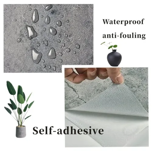5pcs 60cm*1m Vinyl Wallpaper Waterproof Self-Adhesive Wallpaper Cement Gray Countertop Contact