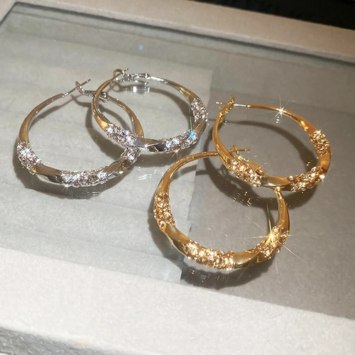 Luxury Twisted Rhinestone Earrings – Elegant, Sparkling