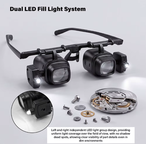 2X 6X 10X 24X Multi-Power Double Magnifier Eye Glasses Watch Repair Loupe Jeweler Magnifying Glass with LED Lights