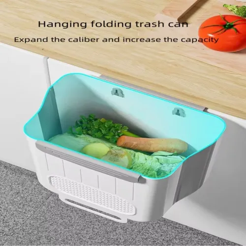 2pcs Foldable trash can - Kitchen hanging plastic wall-mounted desktop dual-purpose trash can