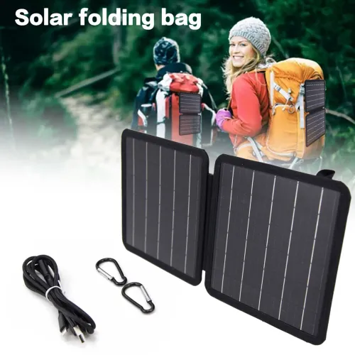 10W Folding Solar Panel Charger Bag IP65 Waterproof Portable Solar Charger USB and Type-C Dual Output Ports for Phones Power