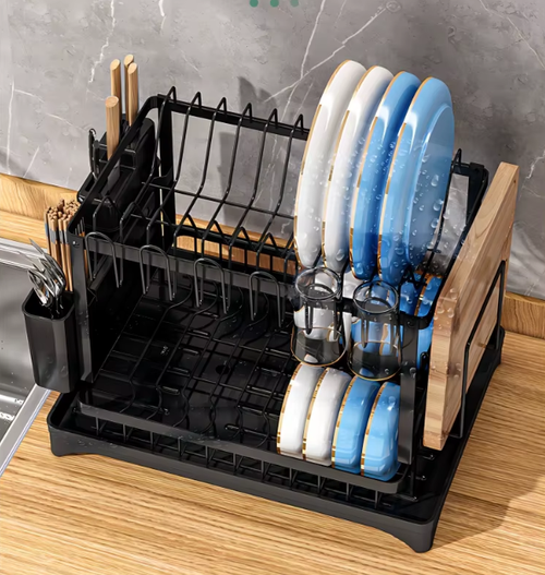 2 Tier Dish Drying Rack Kitchen Bowl Drainer Storage Rack Tableware Drain Chopsticks